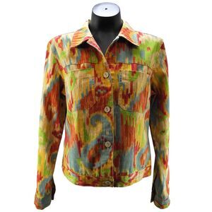 Alexis & Avery Fall Colors Abstract Paisley Print Cotton Jean Jacket-Women's XS